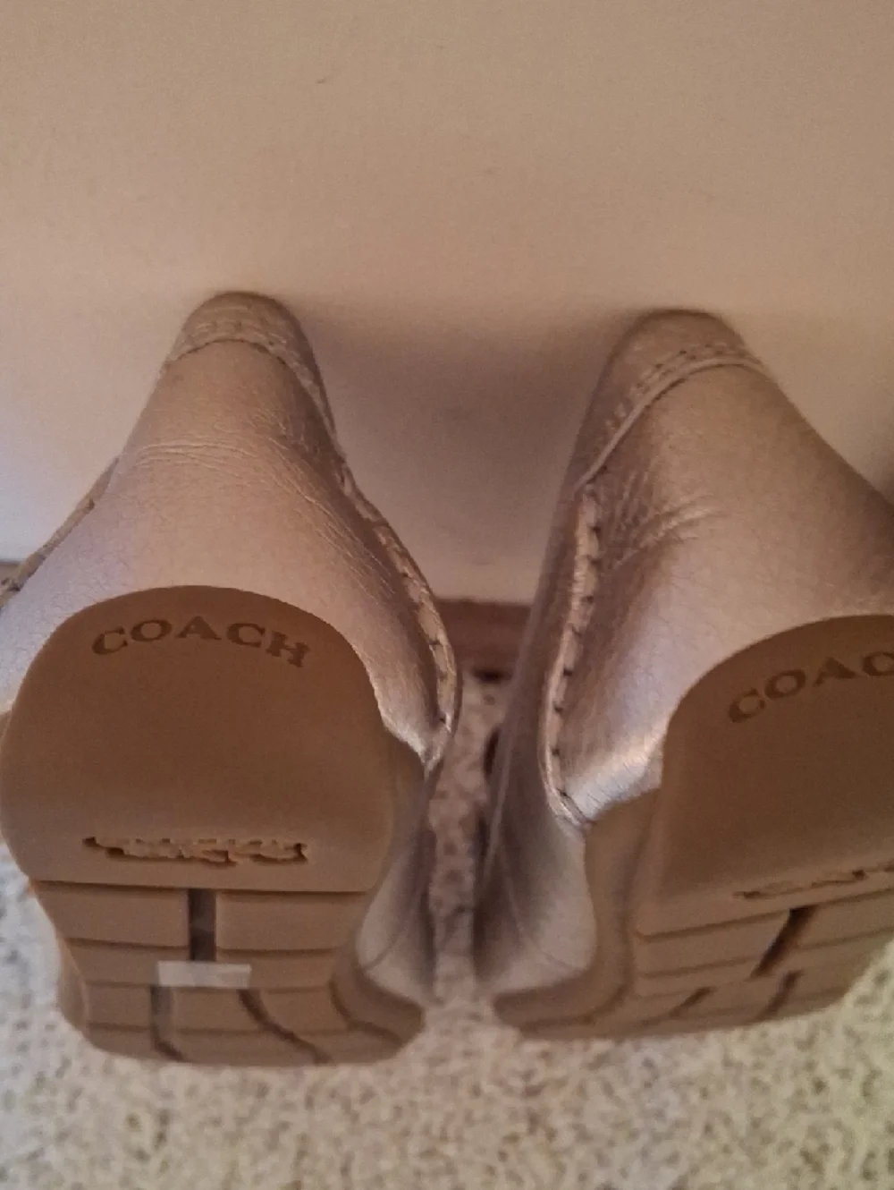 Coach Metallic Champagne Leather Penny Loafers - Picture 4 of 5
